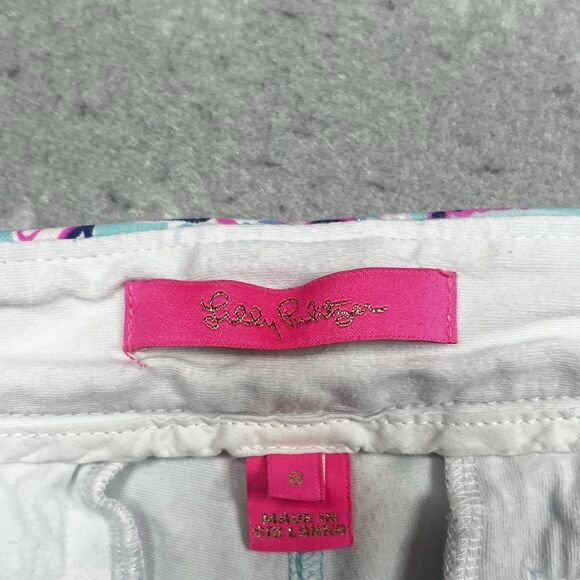 Lilly Pulitzer Shorts Buttercup Knit Womens 8 Blue Stretched Pockets Scalloped - Picture 9 of 13